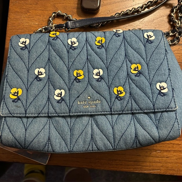 kate spade Handbags - Kate Spade Emelyn Quilted Blue Denim Floral Appliqué Crossbody Bag New $429